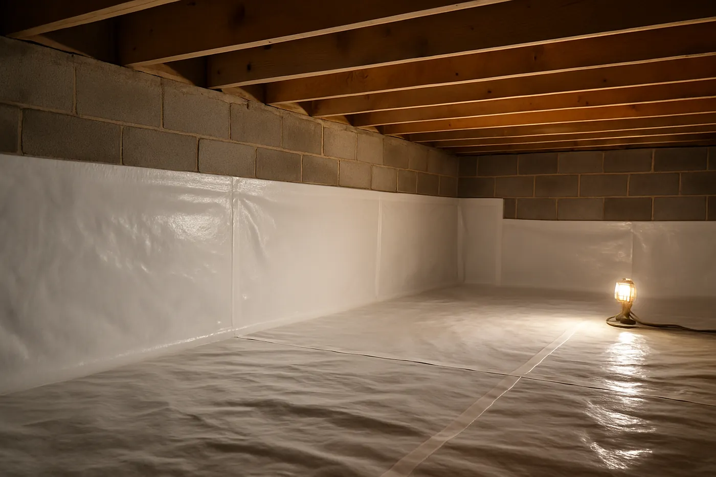 Sealed vapor barrier installed in a crawl space under an older Augusta home